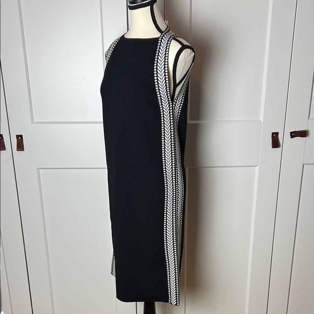 NWT Ann Taylor mock neck shift dress Midi Black and White Sleeveless bodycon